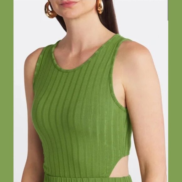 AMOUR VERT NWT Kelly Ribbed Open Back Long MIDI Dress in Pear | L NWT - Picture 3 of 8